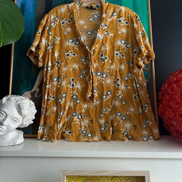 Modcloth Mustard Floral Blouse - Picture 1 of 15
